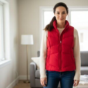 Lands' End Women Size Small 6-8 Red Insulated Quilted Puffer Down Vest